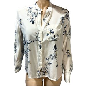 Vince Button Front Floral Silk Blouse Size S Small Long Sleeve Keyhole Neck